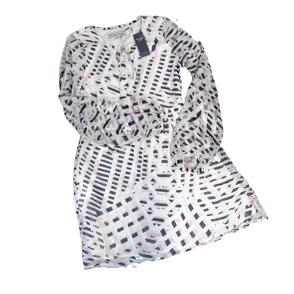 Abercrombie & Fitch Dress size Extra Small Beige Black Coral Sheer Peasant Boho